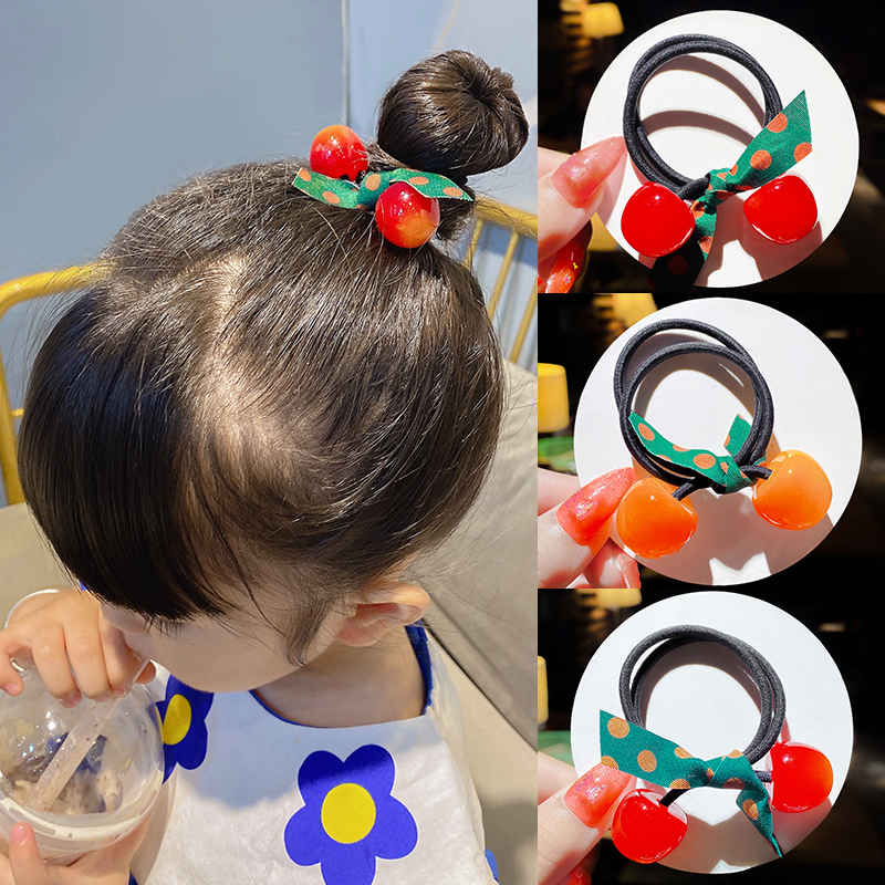 Children's cherry bow hair ring Korean net red ins tie hair rubber band little girl high elastic hair ring