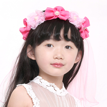 Princess veil long girl baby crown female garland Childrens head flower shawl crown hair ornament little girl Korea