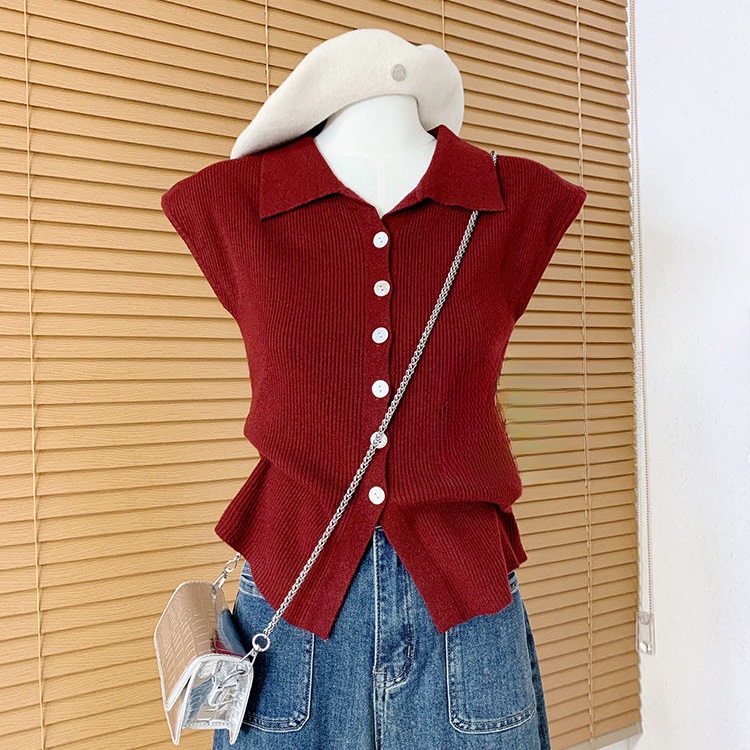 This Summer's New Style Is Simple and Elegant, with a Polo Collar, Small Flutter Sleeves, Short Knit Cardigan for Women, Thin and Comfortable Top, Trendy
