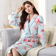 Đồ ngủ của phụ nữ mùa thu và áo choàng áo choàng tắm Bộ đồ ngủ dày flannel dài tay dịch vụ nhà áo choàng lông cừu san hô XL