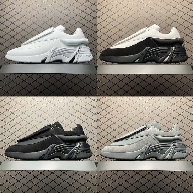 Raf Simons Antei Round-Toe Water Bubble Sneakers for Men and Women in Black and Red, All-Black Sports Casual Dad Shoes