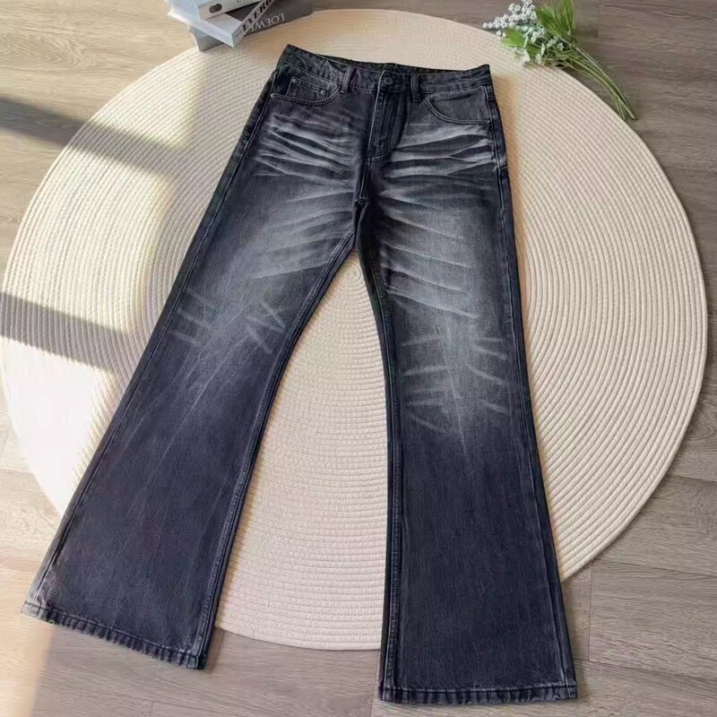 7Ac Washed Distressed Whiskered Flared Slim Fit Height-Enhancing Slimming Cleanfit Vintage Jeans Casual Long Pants