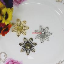 Special price ancient wind hairpin DIY ornament 27mm silver color gold green bronze color hollowed-out seven-leaf floral upscale round