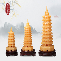 Natural 9 floors 13 layers of rice jade jade Wenchang Tower Living room Office Book room Desktop Jade Sculpture Pendulum