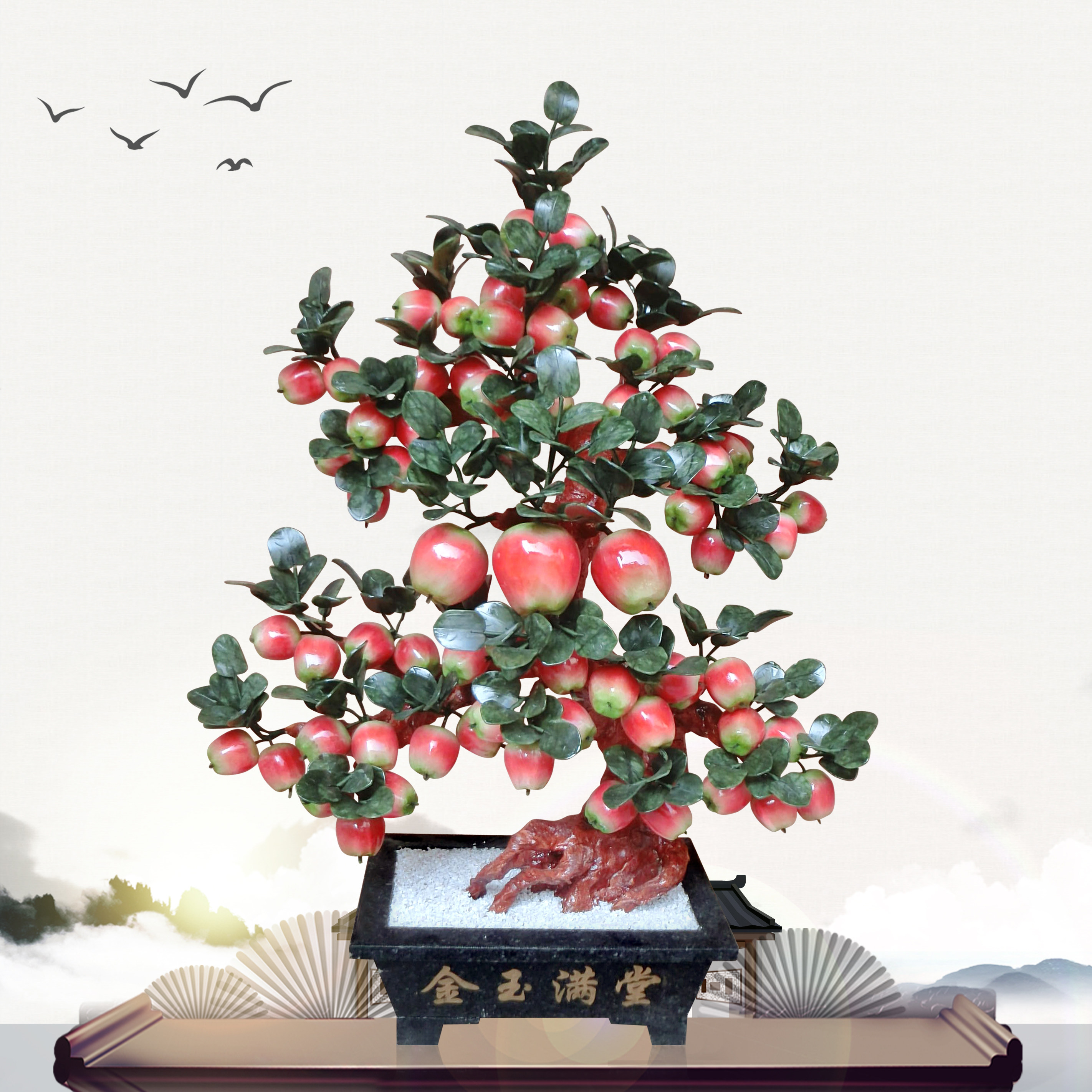Natural jade 68 apple tree lobby company opened jade pot pot living room to fit home accessories crafts