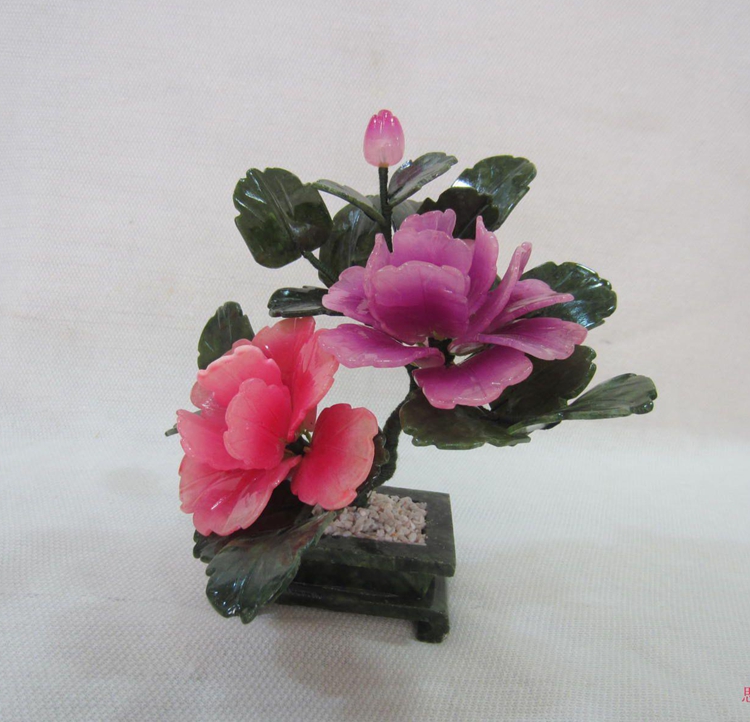Natural jade ornaments crafts fashion home accessories desk ornaments ornaments 2 peonies bonsai