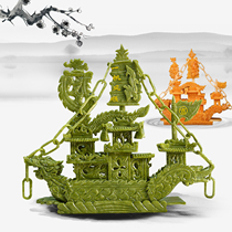 Natural jade 38cm Dragon boat One sails smooth jade Jade Sculpture Jade Sculpture Handicraft Genguan Living Room Creative Pendulum