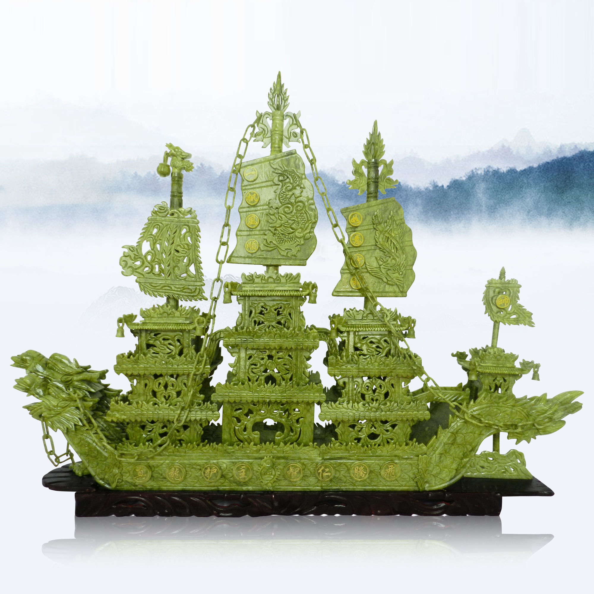 Large jade instrumental 1 5 Milong boat workmanship gift pendulum decorated jade living room lobby office Opening ceremony Courtesy Jade Sculpture Pendulum