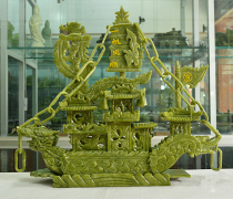 Natural jade 38cm Dragon boat swing piece one sails smooth decoration High-end Delivery Gifts Handicraft Jade Living Room Creativity