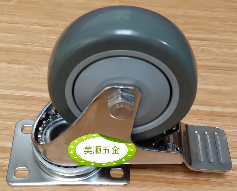 Meishun SUS304 stainless steel gray high-quality polyurethane 4 inch medium-sized full brake caster universal wheel
