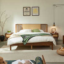 Retro style solid wood rattan double bed wabi-sabi style ash wood 1 8m king bed bed and breakfast hotel bedroom rattan furniture
