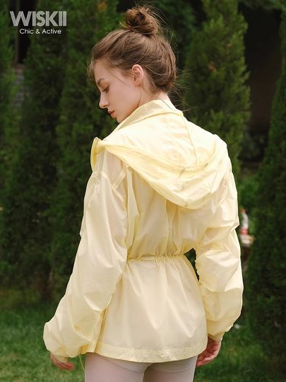 Спортивная куртка WISKII для женщин, солнцезащитная и водонепроницаемая, с капюшоном, легкая, дышащая, с эффектом утягивания талии, длинная, повседневная и свободного кроя.