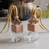 Car Perfume Bottle Empty Bottle Glass Quadrilateral Bottle On-board Pendants Incense Bottle Wood With Crossbar Beech Wood Lid