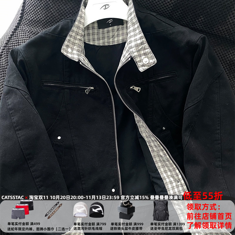 Catsstac Heavy-Duty Harrington Jacket Second Generation Cleanfit Heavy Canvas Casual Stand-Up Collar Jacket for Men