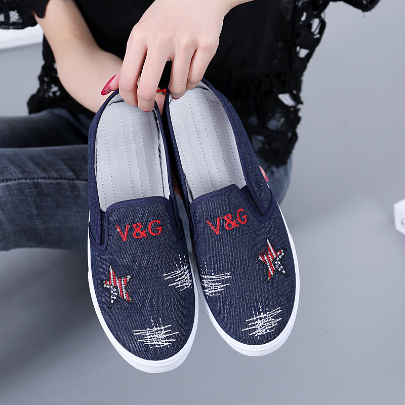 Summer old Beijing cloth shoes women canvas shoes casual shoes breathable ladies denim non-slip flat graffiti women's shoes