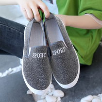 Spring Summer Old Beijing Cloth Shoes Lady Casual Low Help Bright Sheet Sails Cloth Shoes One Foot Pedal Flat Bottom 100 Hitch Women Shoes Single Shoes