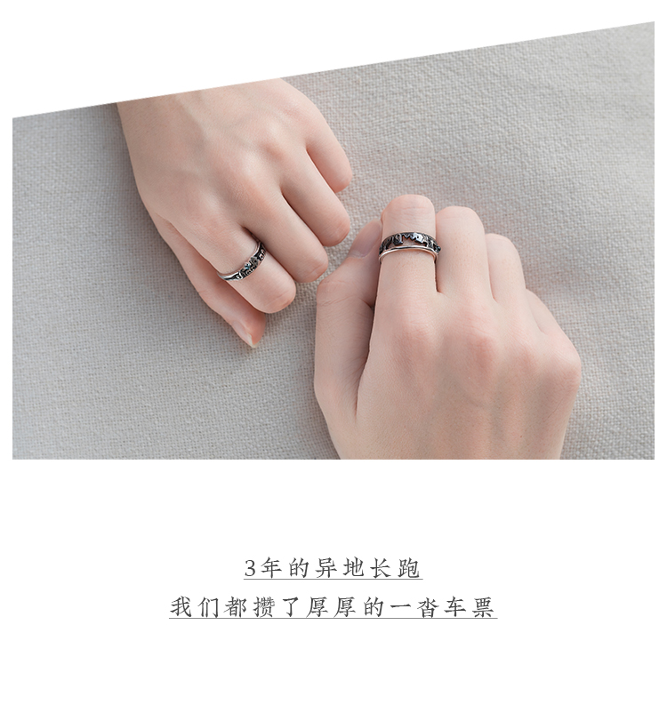 Hoa Bud Thiết kế ban đầu Hai cặp vợ chồng thành phố Nhẫn đôi bạc Sterling Thiết kế phù hợp Nam và nữ Chỉ số nhẫn ngón tay - Nhẫn nhẫn trọn nam vàng 18k