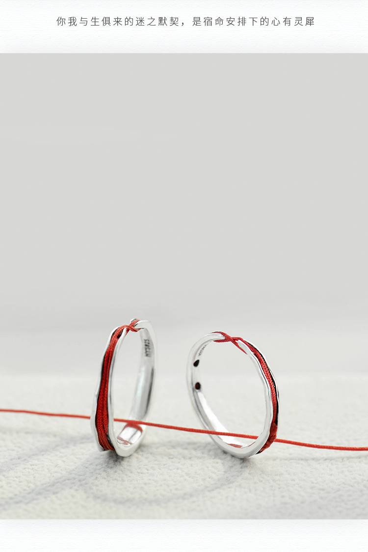 Hoa Bud Original Red Line Cặp nhẫn Cặp đôi Tanabata Quà tặng Nhật Bản và Hàn Quốc Sterling Bạc Cá tính Sáng tạo Vòng sinh viên nhẫn hột xoàn