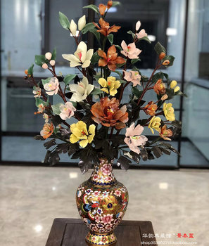 Authentic beijing traditional handicraft cloisonne vase, jade bonsai, home furnishings, antique collection