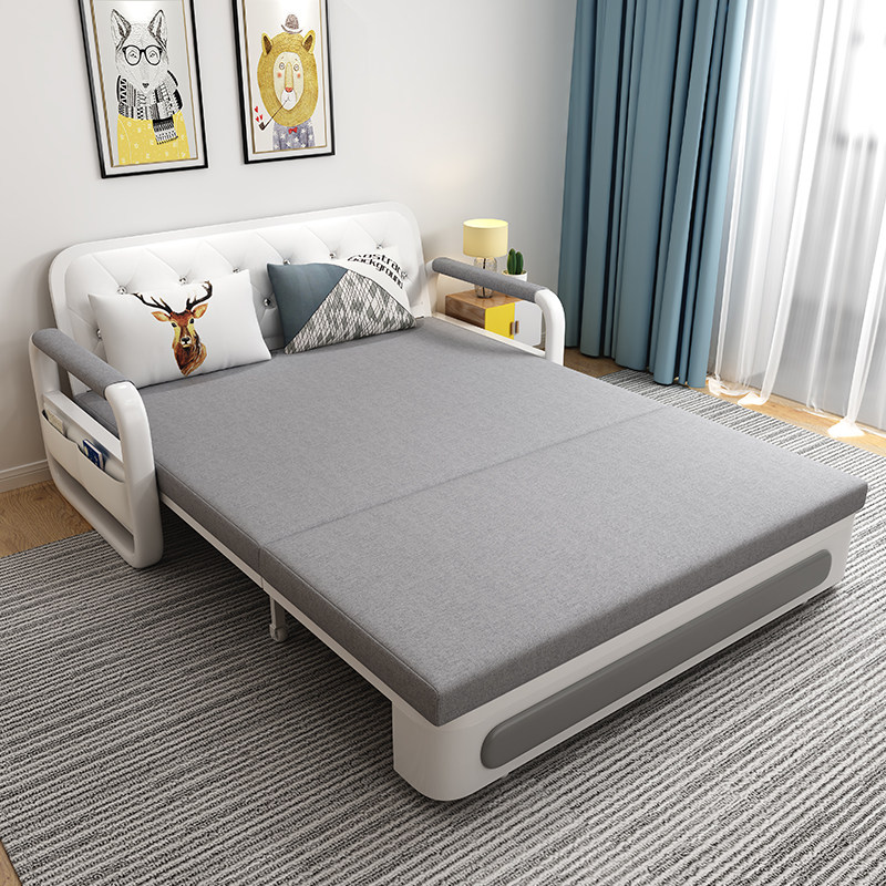 Sofa bed Folding Multifunctional push-pull Dual-purpose Living room Small family type simple solid wood pull-out double 1 5 m