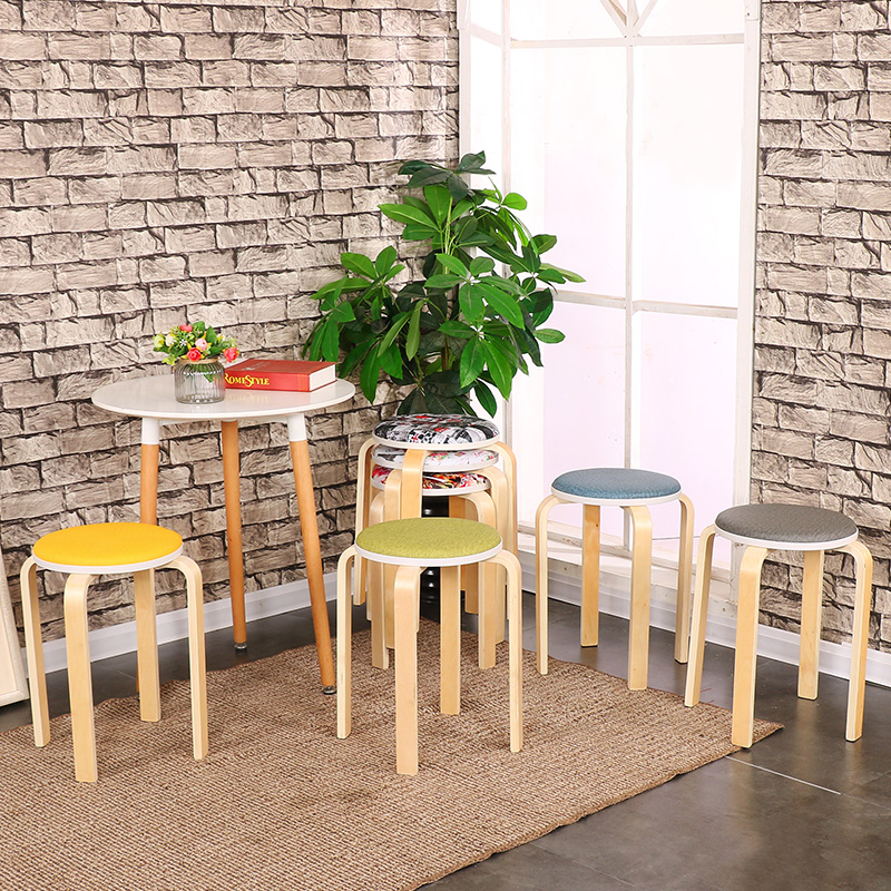 Solid wood stool table household simple living room stool can be stacked thickened adult round stool soft sitting high stool non-slip