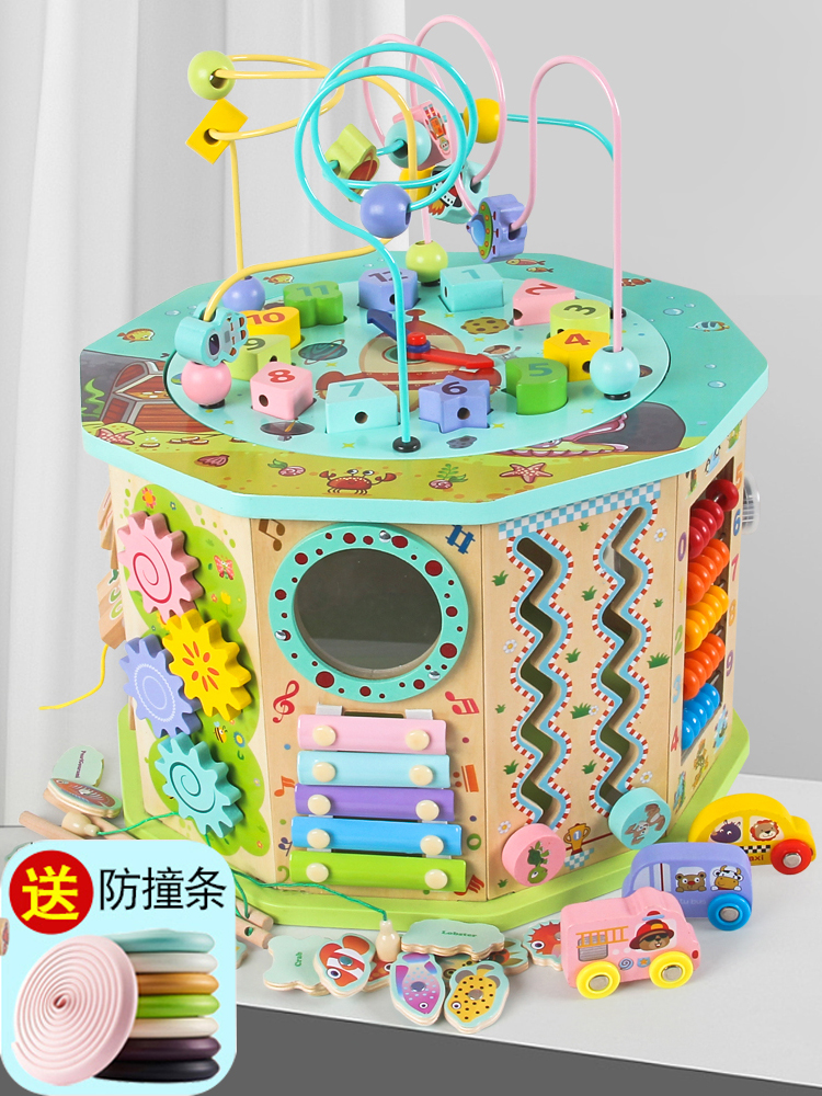 Beaded children's educational toys 0-1-2-3-year-old baby early education treasure box around the beads puzzle force wooden 6