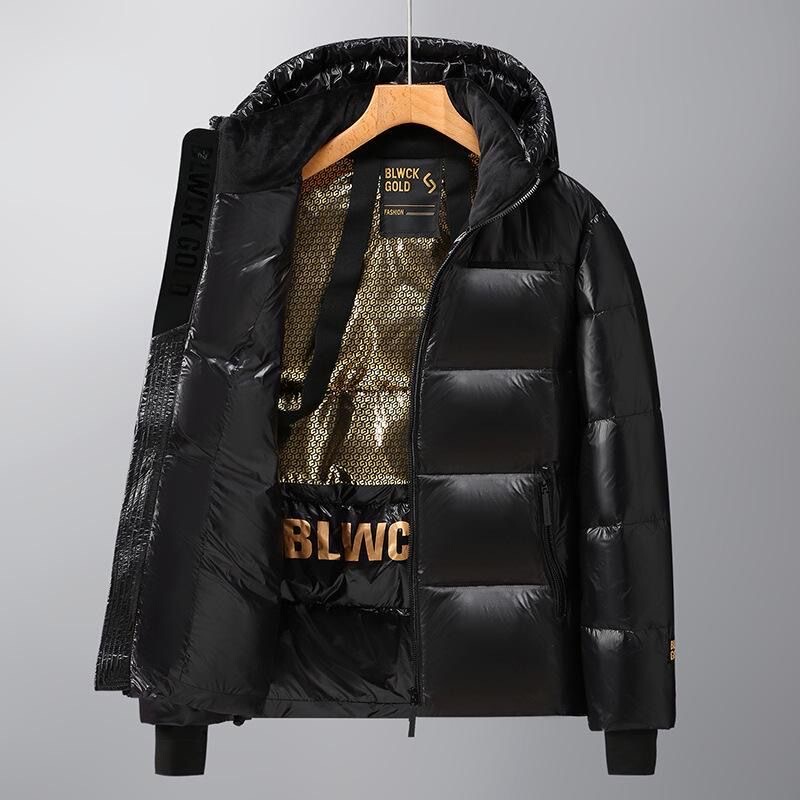 Black Gold Short down Jacket, New Winter Thickened Warm Coat for Men and Women, Unisex down Jacket with Detachable Hood Black Gold Short down Jacket, New Winter Thickened Warm Coat for Men and Women, Unisex down Jacket with Detachable Hood