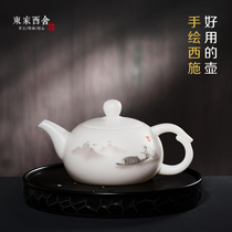 Original Dehua white porcelain teapot Large hand-painted Kung Fu tea set Ceramic Teapot Sheep fat jade porcelain body-raising kettle