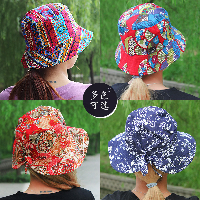 Pure Cotton Fisherman Hat Spring Summer Basin Hat U Town Blue Printed Cloth Bifacial Wear Male And Female Sun Hat Lovers Cloth Hat