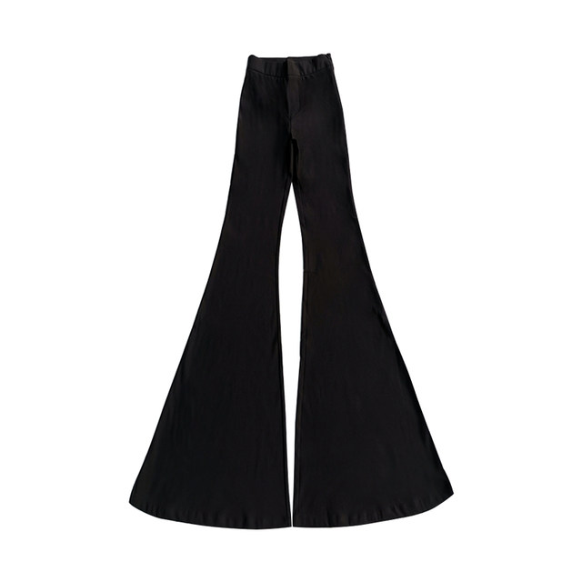 2024 Black Tight High Waist Stretch Wide Leg Flare Pants Women's Fashionable Slimming Extra Long Floor-Mopping Trousers Trendy