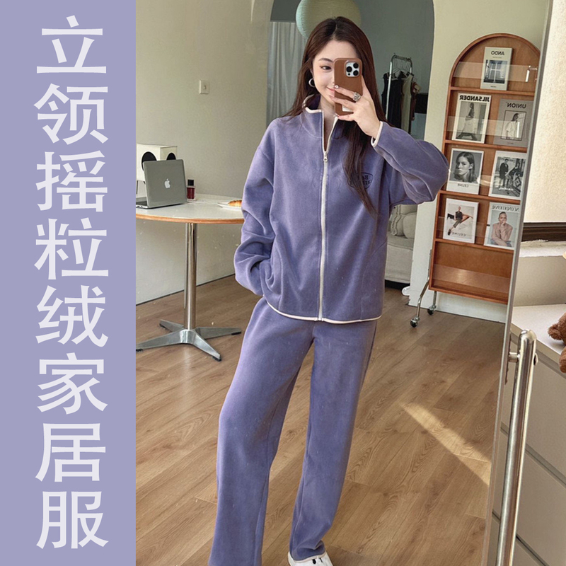 2024 Autumn/Winter New Stand Collar Double-Sided Fleece Zipper Pocket Loungewear Letter Print Outerwear Fleece-Lined Thickened Pajamas 2024 Autumn/Winter New Stand Collar Double-Sided Fleece Zipper Pocket Loungewear Letter Print Outerwear Fleece-Lined Thickened Pajamas