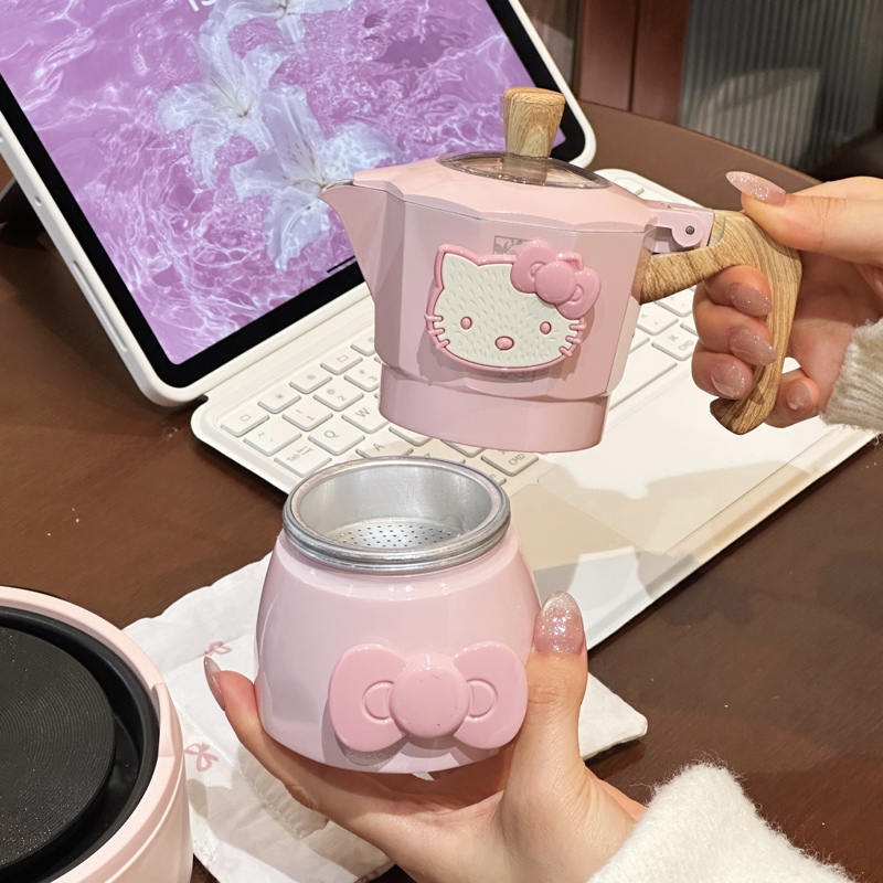 520 Gift Pink Double-Valve Moka Pot Coffee Gift Box Set Kt Cat Coffee Machine Home Birthday Gift Idea