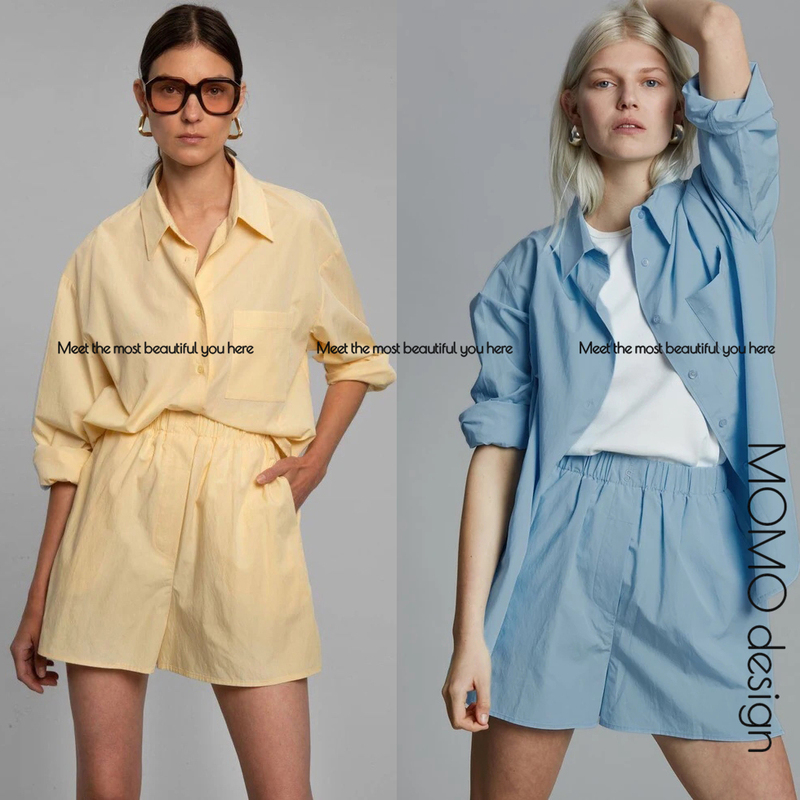 Discount Clearance the Frankie Shop European and American Style Boyfriend-Style Shirt and Shorts Two-Piece Set