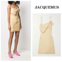 JACQUEMUS Solid Nude Back Adjustable Straps Draped Sling Mini Skirt