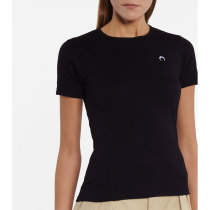 2021 New MARINE SERRE Black Logo Embroidered Cotton Womens T-Shirt