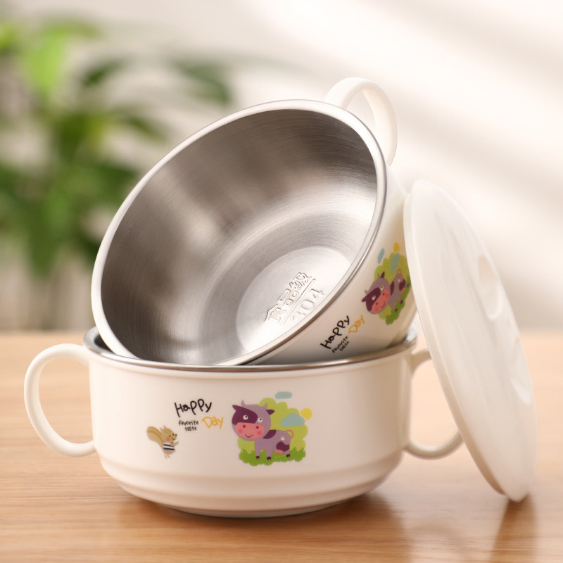 304 stainless steel bowl household with double insulation and hot burning baby food anti - wrestling bowl with children to eat a job