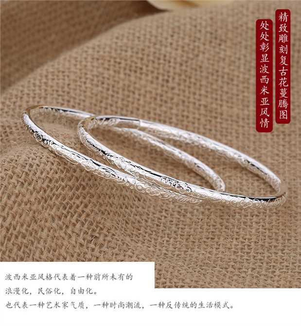 2018 mùa thu mới đích thực 999 bạc nguyên chất sterling bạc nữ vòng đeo tay nữ mở đầy đủ các ngôi sao thời trang bạc hoang dã vòng tay gỗ