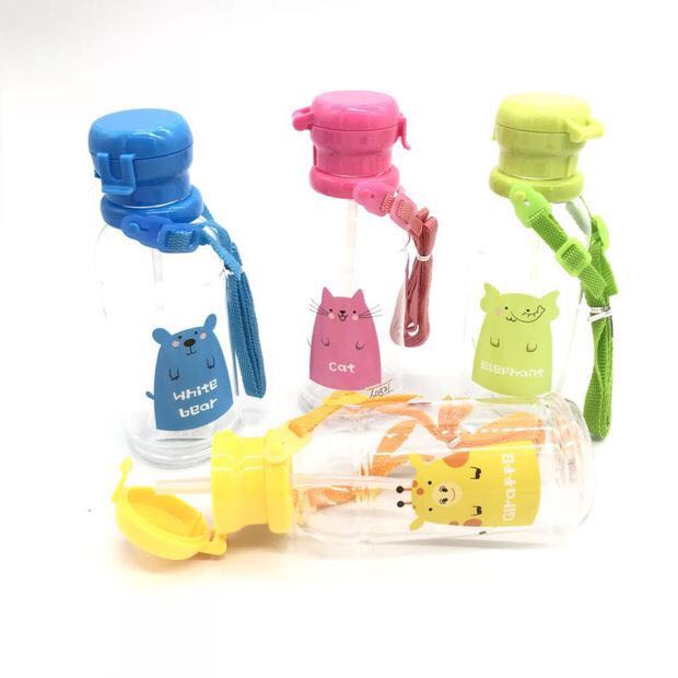 Children's water cup boy and girl cartoon with baby bag straw cup 450ML outdoor kettle kindergarten portable cup