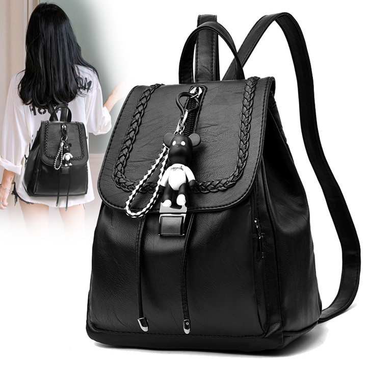 Double shoulder bag women's bag 2021 new fashion soft leather Korean version wild fashion women's small backpack 2020 school bag