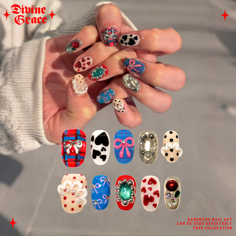 【Dg】Plastic Cute Korean-Style Hand-Painted Short Nails Original High-Quality Handmade Wearable Nails