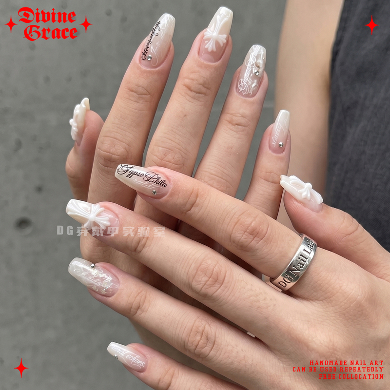 【Spicy Girl Nail Art】Milky Acetate Glass Letter Embossed Cross Nail Art/High-End Handmade Wearable Nails 【Spicy Girl Nail Art】Milky Acetate Glass Letter Embossed Cross Nail Art/High-End Handmade Wearable Nails
