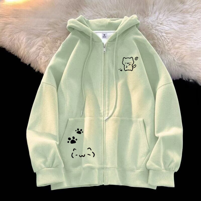 New Autumn and Winter Casual Green Sweatshirt Zipper Cardigan for Women, Lazy and Relaxed Dopamine Style Hooded Jacket New Autumn and Winter Casual Green Sweatshirt Zipper Cardigan for Women, Lazy and Relaxed Dopamine Style Hooded Jacket