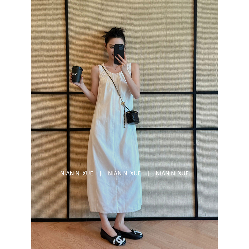 Nian N Xue Quiet Luxury Cocoon Dress 100% Lyocell Simple Loose Casual Sleeveless Vest Dress for Women Nian N Xue Quiet Luxury Cocoon Dress 100% Lyocell Simple Loose Casual Sleeveless Vest Dress for Women