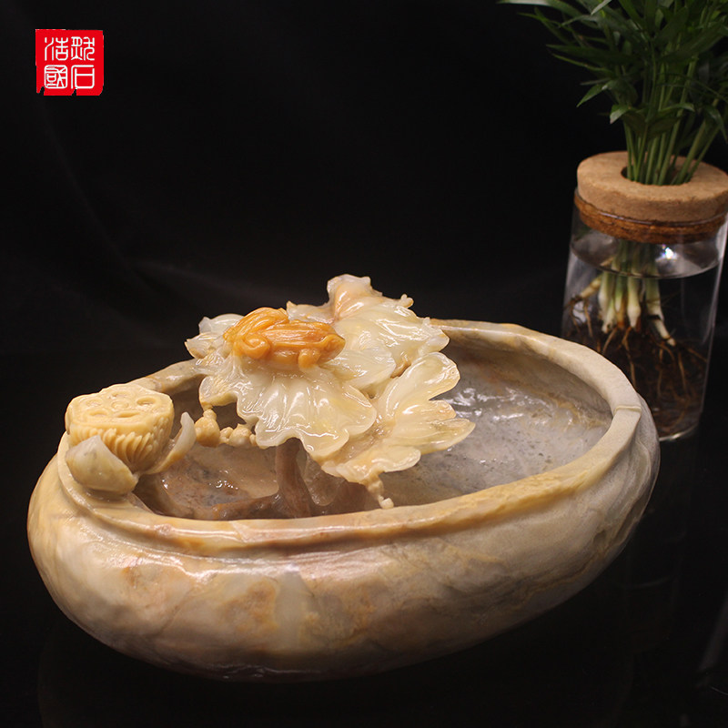 Natural Shoushan stone authentic hibiscus stone pretty Golden Cicadas Lotus ornaments strange stone fish tank ashtray Ashtray running water fountain