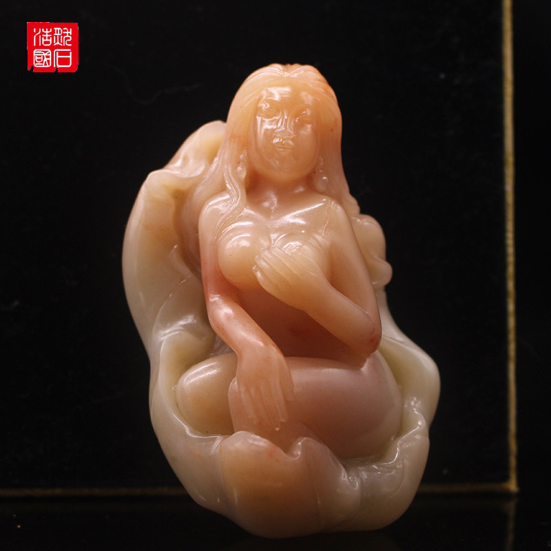 Fujian Shoushan Stone Human Body Art Nude Female Swing Piece Peach Blossom Hibiscus Water Pit Frozen Stone Beauties Pink jelly handlebar piece collection