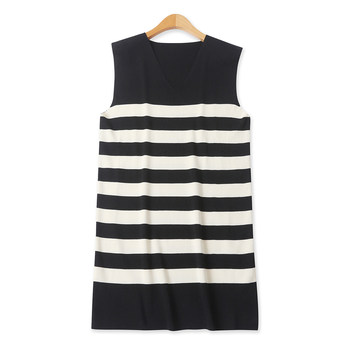 Color block knitted vest dress summer and autumn new ການຄ້າຕ່າງປະເທດແມ່ຍິງຄົນອັບເດດ: ອາຍຸການຫຼຸດຜ່ອນການ v-neck pullover ສິ້ນກະໂປງຍາວກາງຊື່ 32660