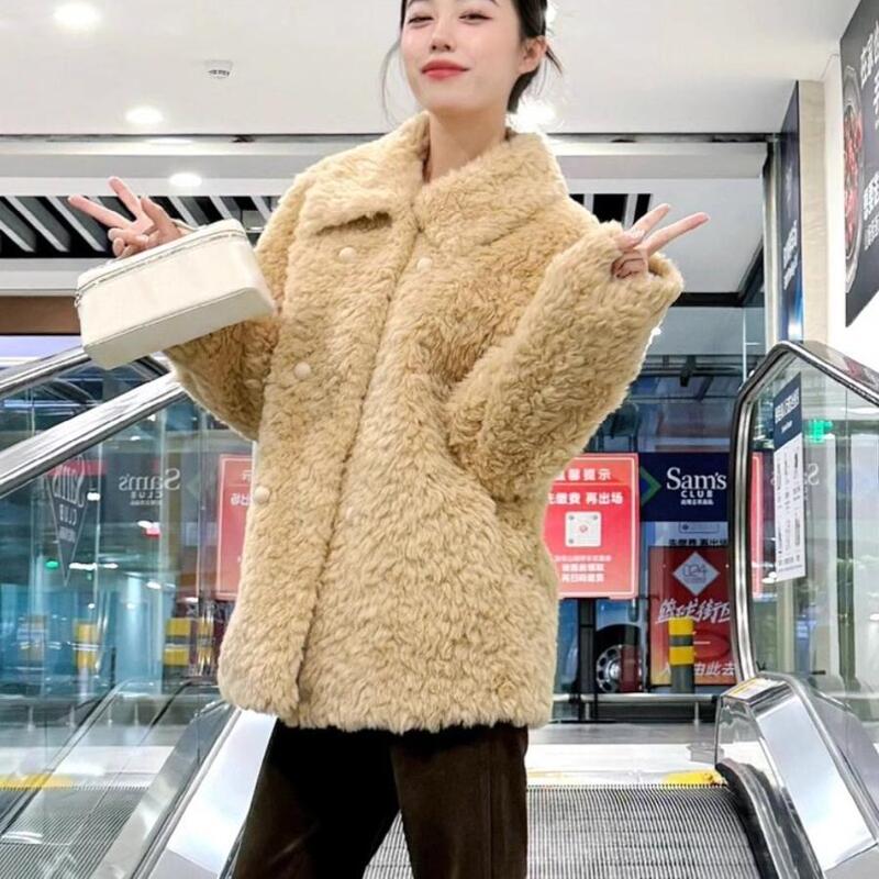 2024 Autumn/Winter New Faux Shearling Coat for Women, Mid-Length Fur-Integrated Thickened Coat