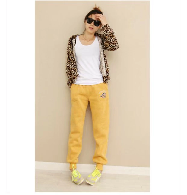 Mùa đông phiên bản mới của Hàn Quốc bằng vải cotton màu thêu thêu miệng quần thể thao rộng rãi quần âu nữ quần quần harem