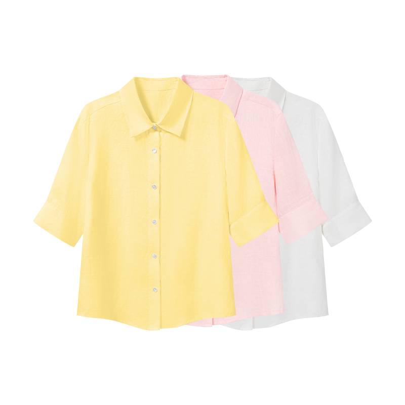 [Same Style as Nico] Calm Pause Linen Rolled-Edge Shirt 100% Linen Comfortable Breathable Sun-Protective Half-Sleeve Short-Sleeve
