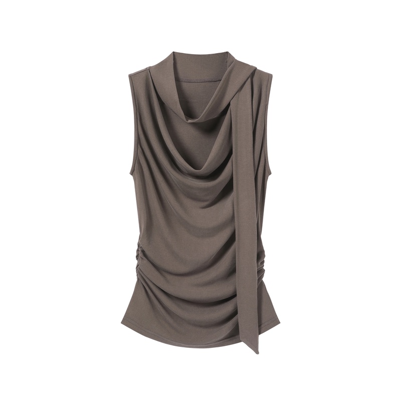 Calm Pause Swing-Neck Camisole Original Niche Design Asymmetrical Stretch Knit Waist-Cinching Top